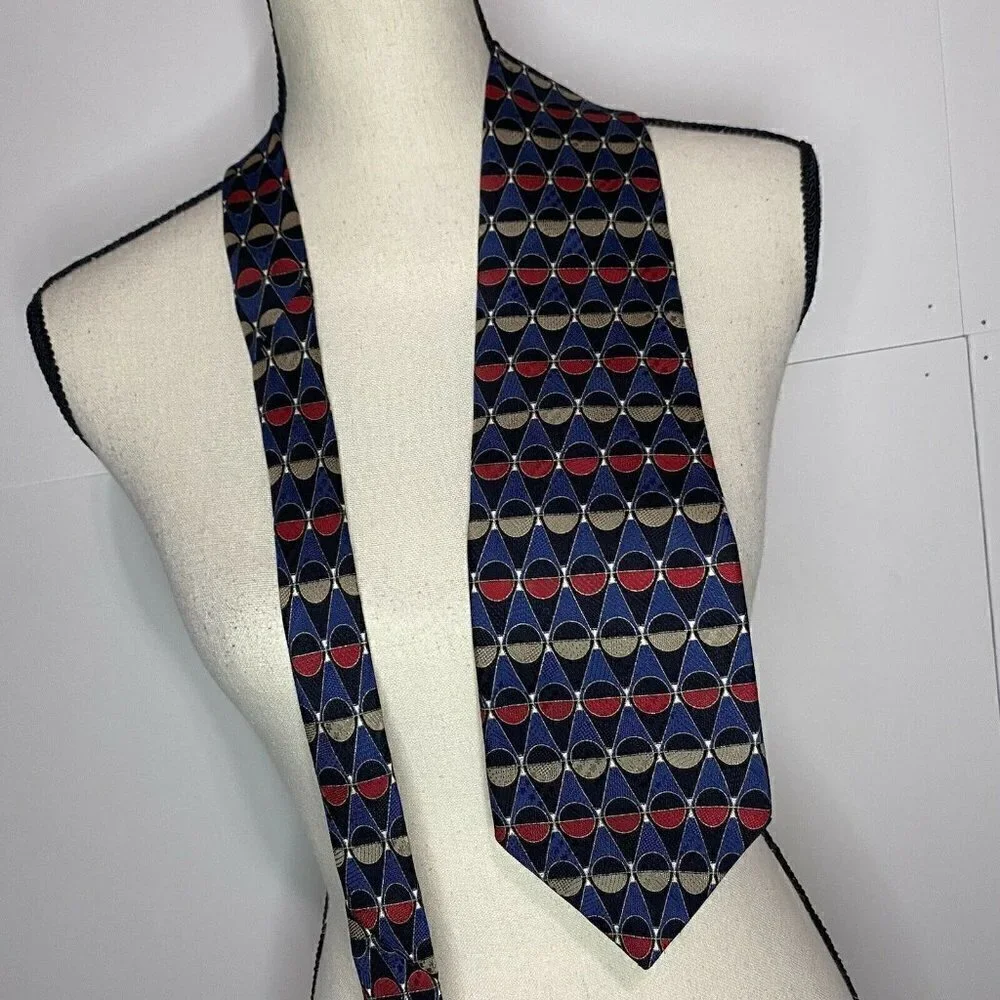 Givenchy Monsieur Vintage Geometric Circle 100% Silk Neck Tie 60” USA EUC